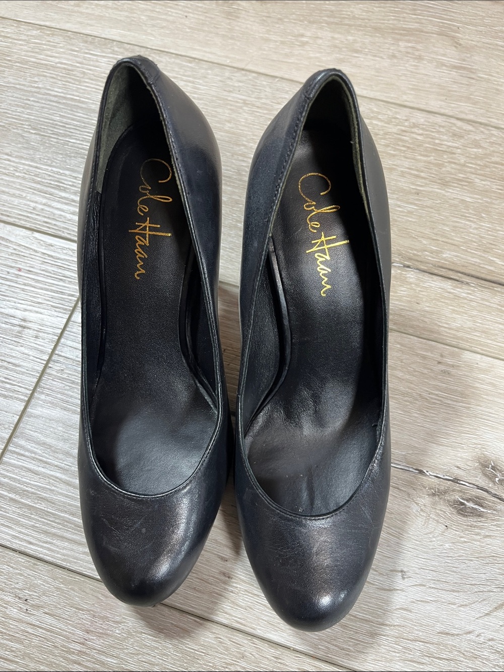 Cole Haan Black Leather Round-Toe Pumps